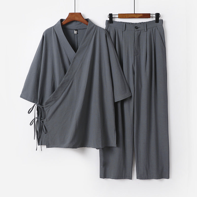 Unisex Kimono-Leisure-Set with Wrap Top and Elastic Waist Pants Chichicherry