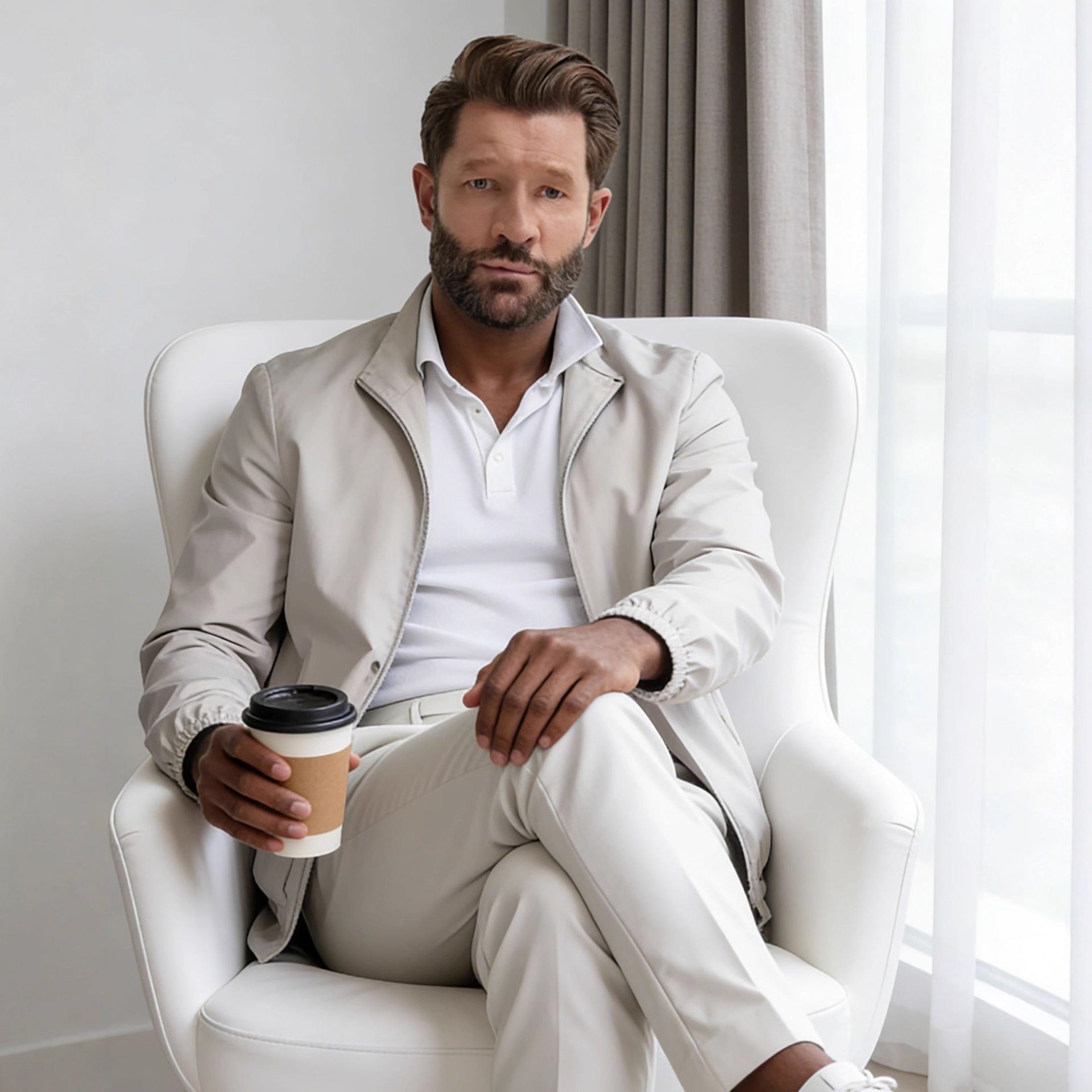 Herren Leichte Zip-Übergangsjacke mit Stehkragen und minimalen Nähten Chichicherry