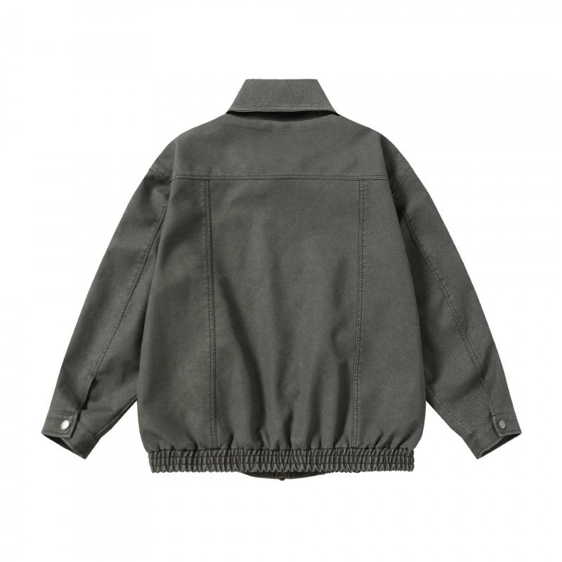 Unisex Boxy Jeans Jacket in Worker Look with Full Zipper, Shirt Collar, and Elastic Hem Chichicherry