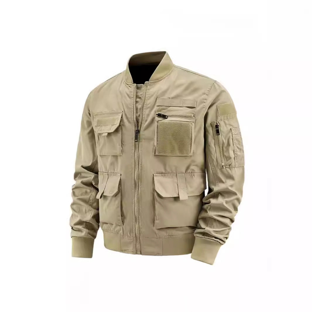 Men's tactical bomber jacket with multi pockets and sturdy zipper Chichicherry