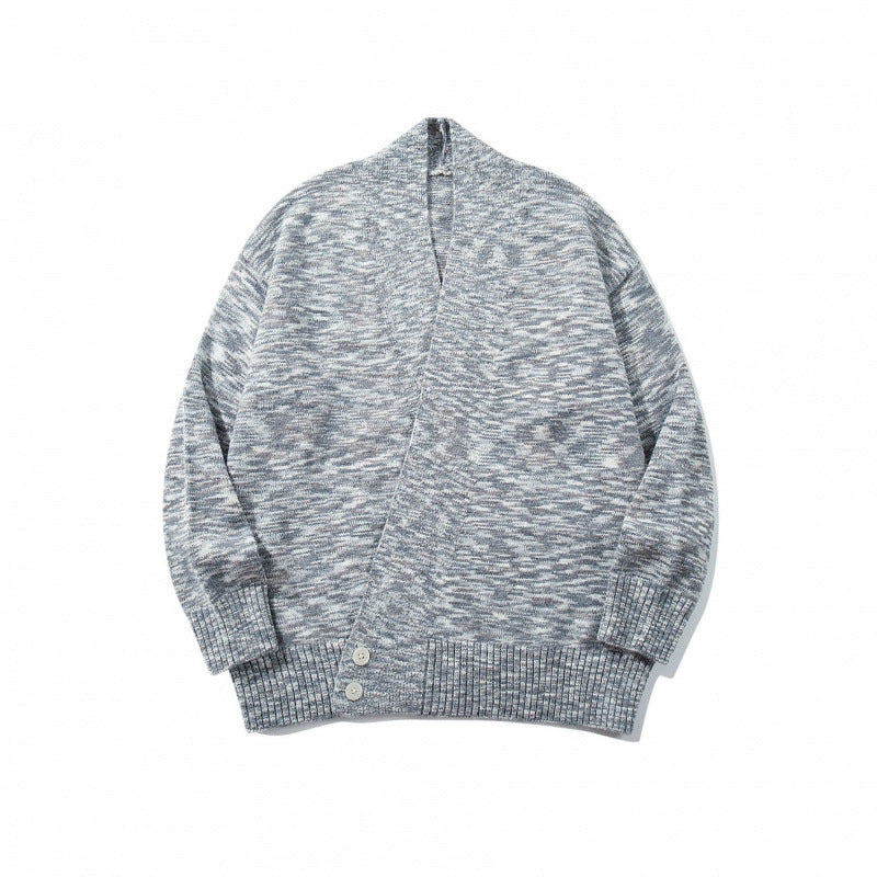 Unisex Boxy Knit Cardigan with Asymmetric Button Placket and Wide Ribbed Hem Chichicherry