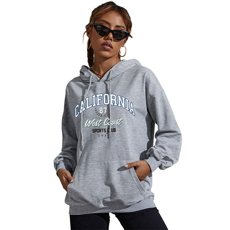 Women's Relaxed-Fit Hoodie with College Style Front Print and Kangaroo Pocket Chichicherry