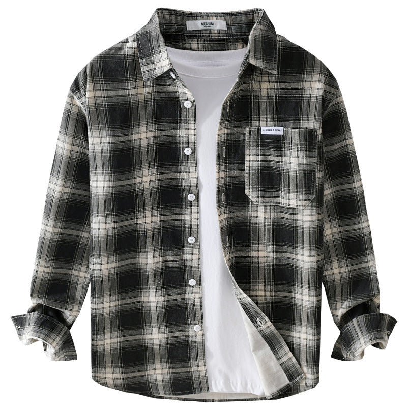 Men's Checked Flannel Shirt in Overshirt Style with Chest Pocket and Relaxed Fit Chichicherry