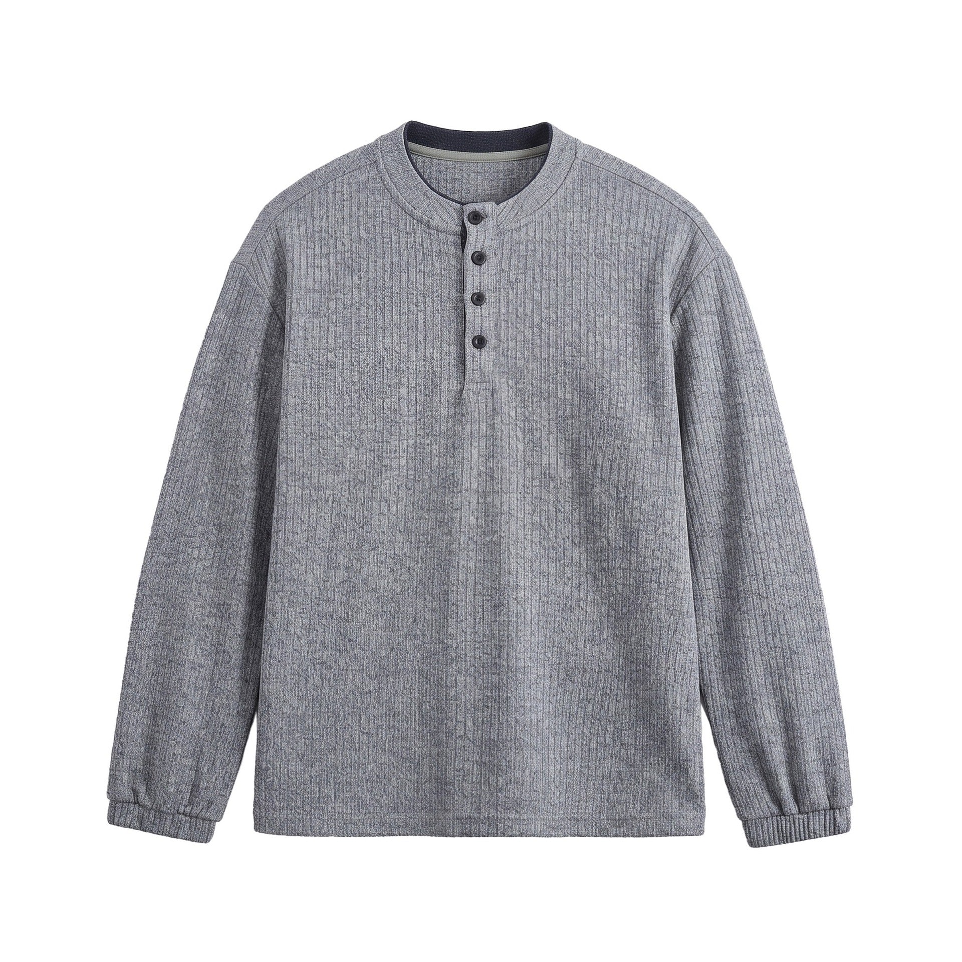 Men's ribbed structure Henley pullover with stand-up collar and button placket Chichicherry