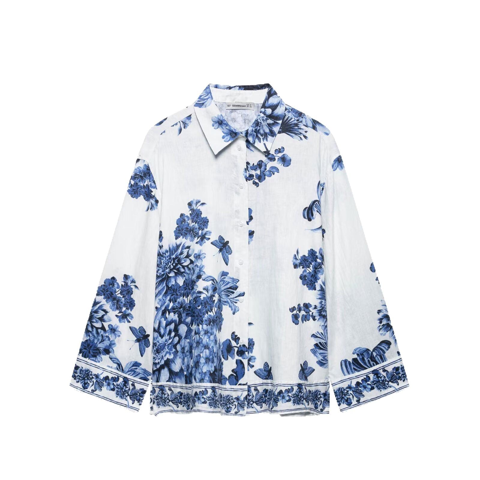 Women's Loose Shirt with Floral Allover Print and Continuous Button Placket Chichicherry