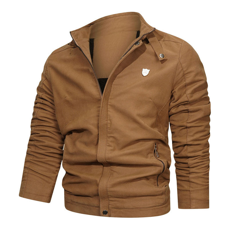 Men's Slim Fit Canvas Bomber with High Collar, Buckle Accent and Concealed Zipper Placket Chichicherry