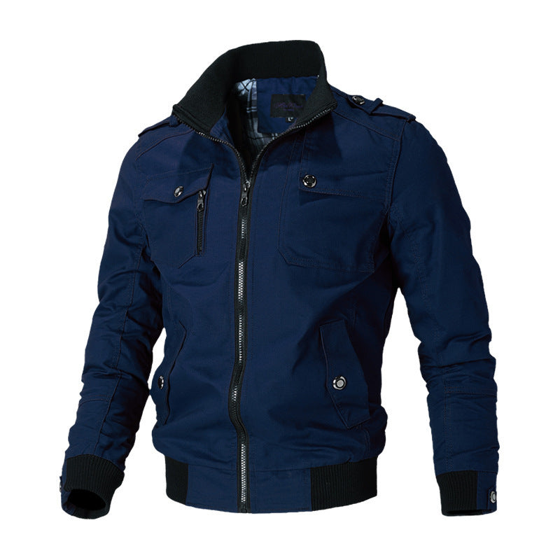 Men's Urban Canvas Flight Jacket with Shoulder Epaulettes, Stand-Up Collar and Ribbed Cuffs Chichicherry