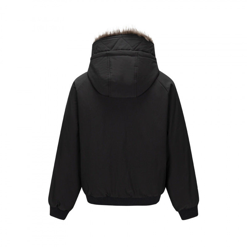Men's short-cut thermo bomber jacket with detachable hood and faux fur collar Chichicherry