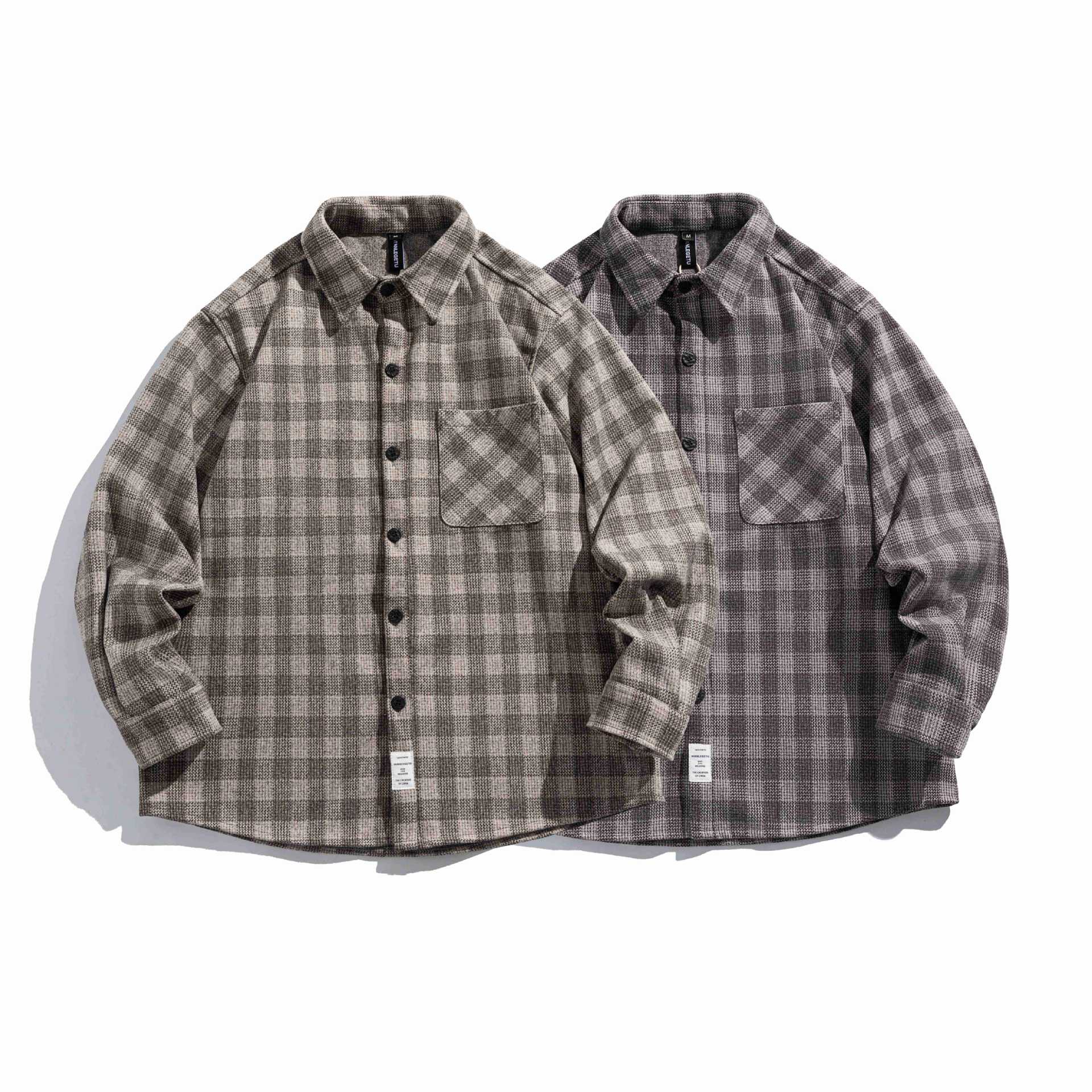 Men's checkered shirt jacket made of wool blend with overshirt cut and patched chest pocket Chichicherry