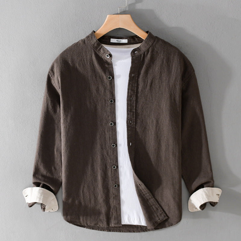 Men's Mandarin Shirt made of Linen-Cotton Blend, Relaxed Fit Chichicherry