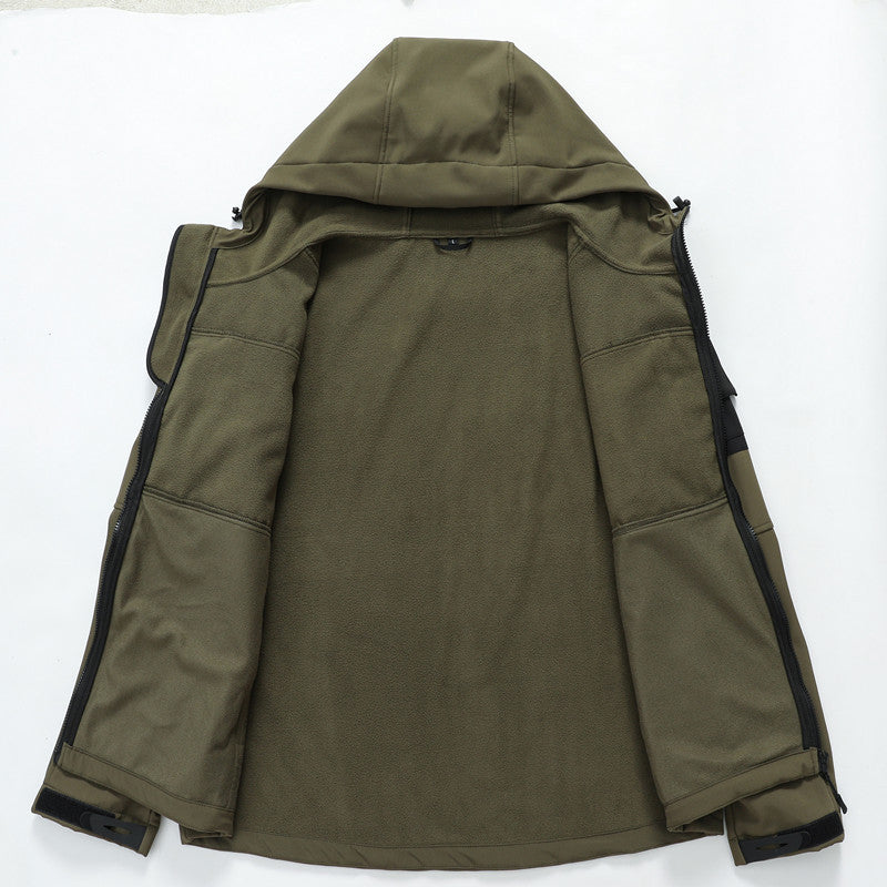 Men's Softshell Tactical Jacket with Fleece Lining, Hood and Multifunctional Pockets Chichicherry