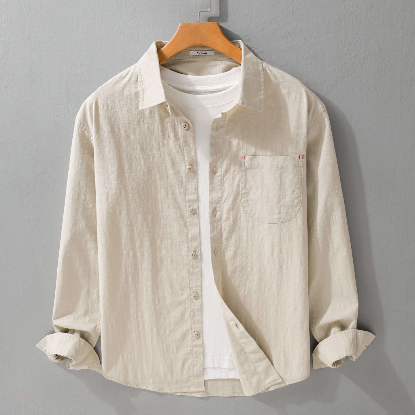 Men's layering shirt in overshirt style made of cotton-linen with Kent collar and applied round pocket Chichicherry