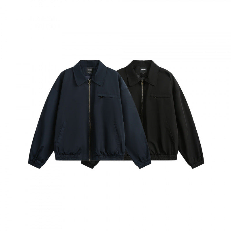 Unisex Boxy Overshirt Jacket with full-length zipper, elastic hem, and chest zipper pocket Chichicherry