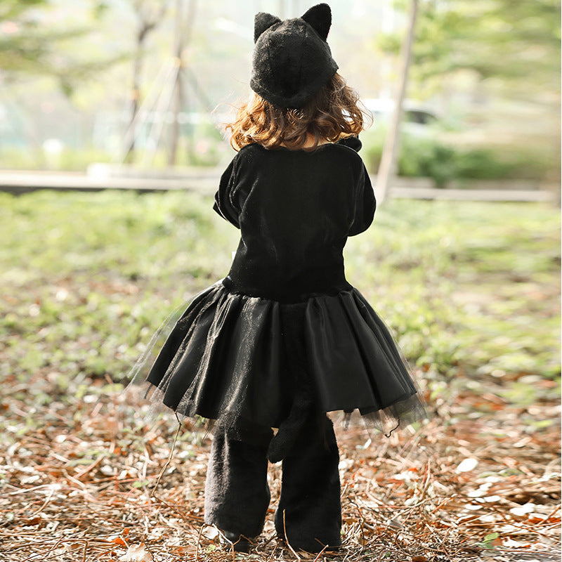 Girl's cat costume with edgy tulle layer and charming details Chichicherry