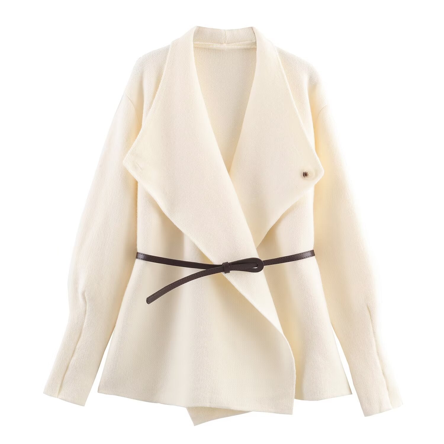 Women’s Wrap Coat with Oversized Shawl Collar and Waist Belt Chichicherry