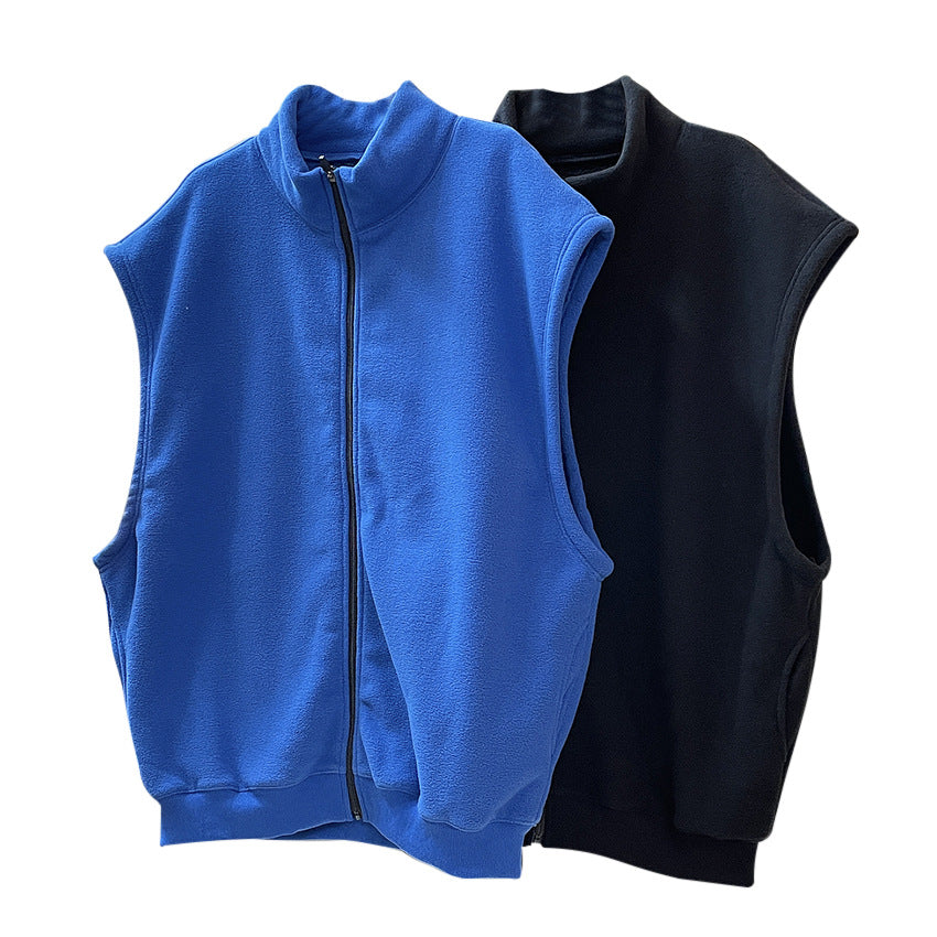 Women Oversize Fleece Vest with Zipper and Stand-up Collar Chichicherry