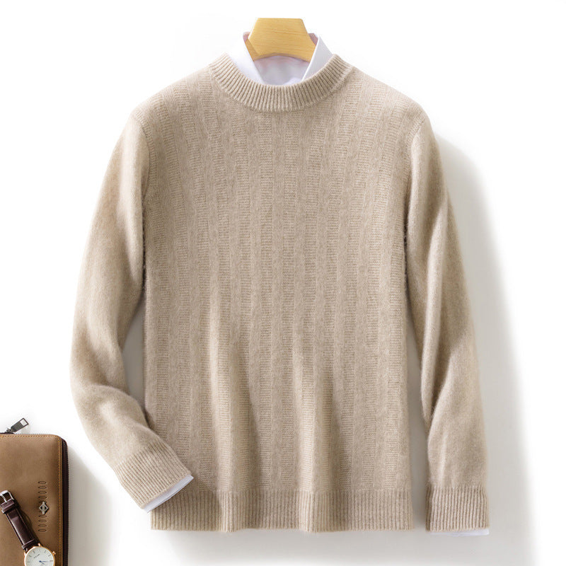 Men's fine knit pullover with a short stand-up collar, textured vertical ribbing, and slim fit Chichicherry