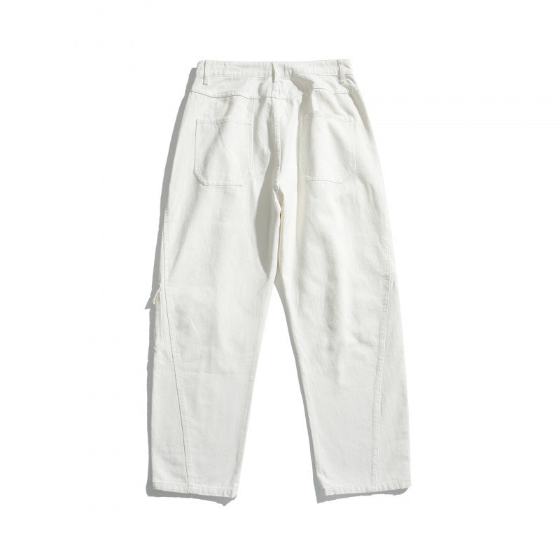 Unisex Wide Utility Cargo Pants made of sturdy cotton denim with a high waist and flap pockets Chichicherry