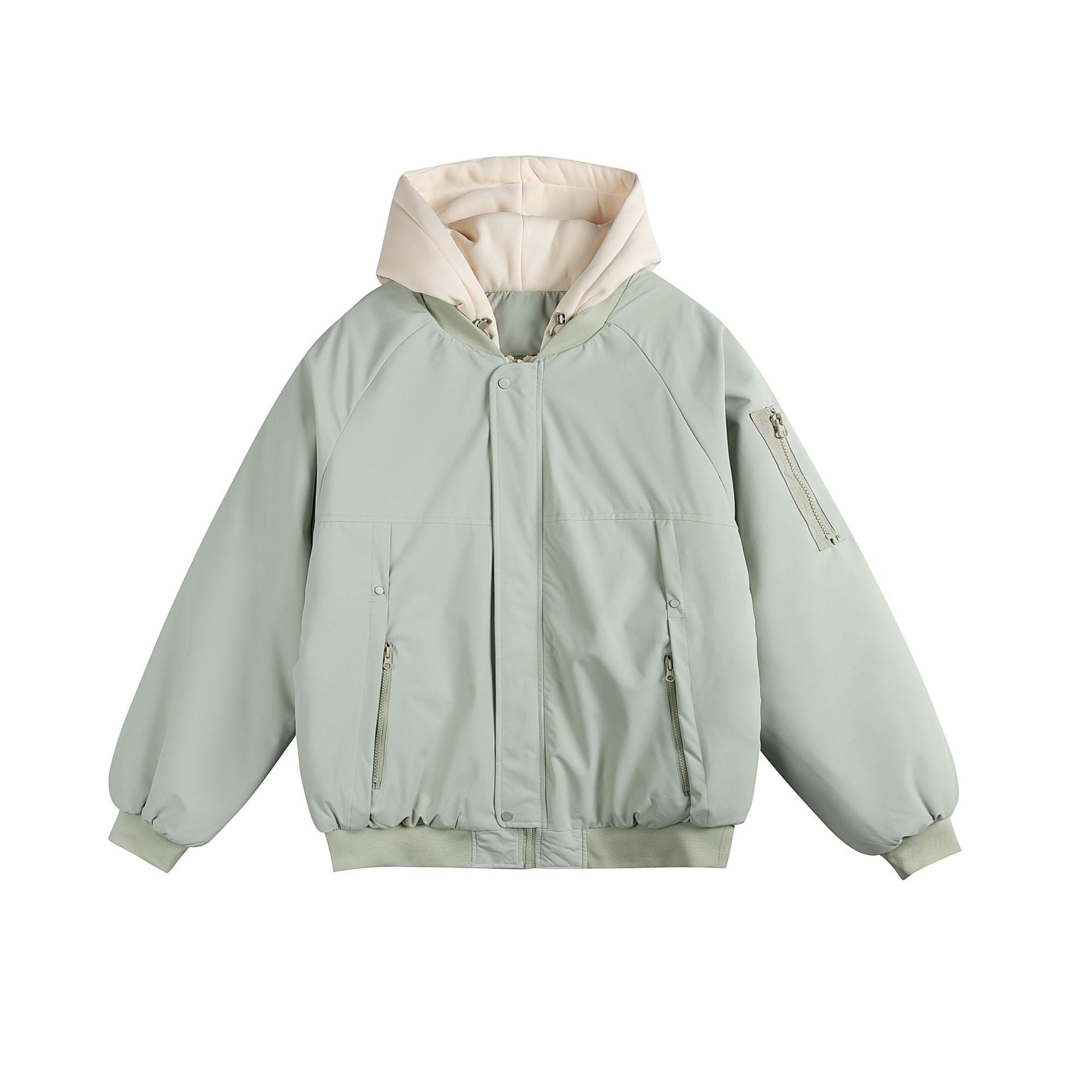 Men's Padded Oversize Bomber Jacket with Contrast Lined Hood and Sleeve Zipper Chichicherry