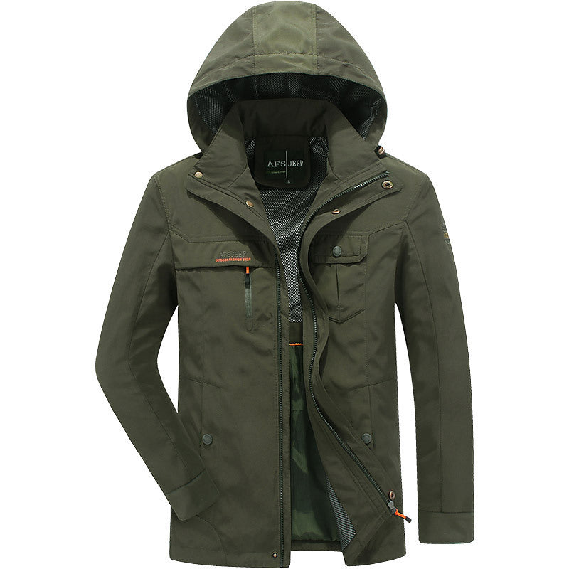 Men's water-repellent lightweight travel functional jacket with hood and multiple pockets Chichicherry