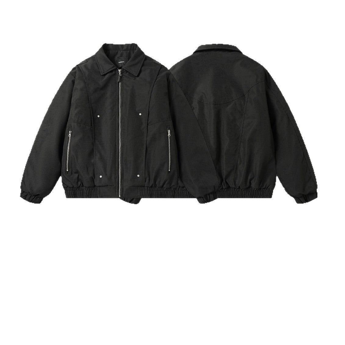 Men's Boxy Utility Bomber Jacket with Short Cut, Metal Zippers, and Elastic Hem Chichicherry