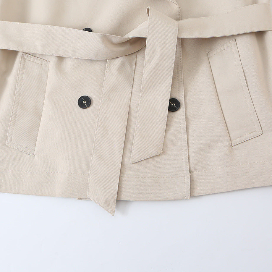Women's Sleeveless Double-Breasted Trench Vest with Notched Lapel and Waist Belt Chichicherry