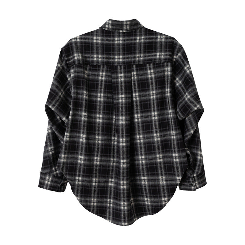 Women Oversize Flannel Shirt with Asymmetrical Hem Chichicherry
