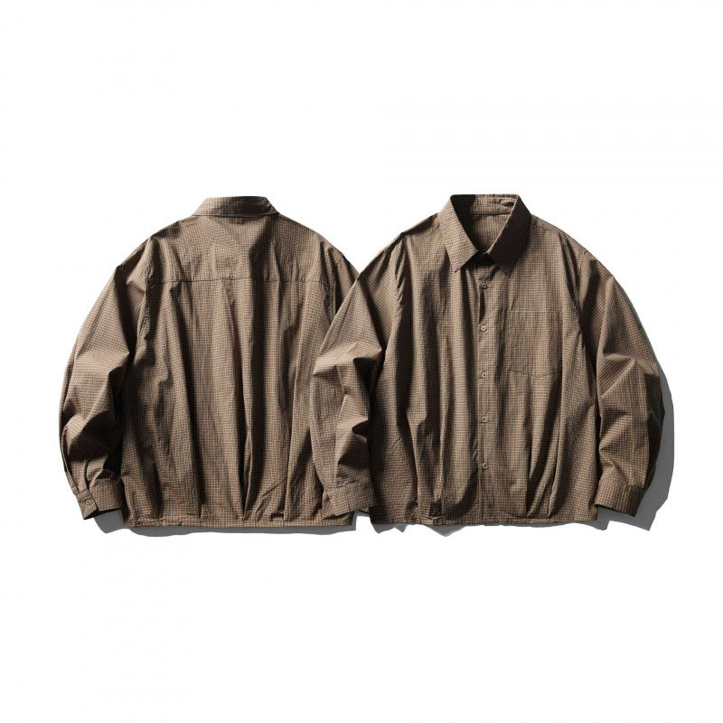Men's short-cut boxy overshirt with check pattern, shirt collar and elastic hem Chichicherry