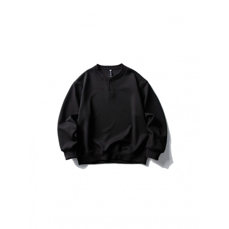 Unisex Waffle Knit Henley Sweatshirt in Oversize Cut with Button Placket Chichicherry