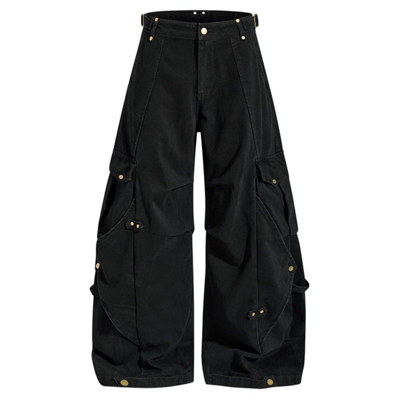 Women wide cargo culotte pants with adjustable straps, large flap pockets, and balloon silhouette Chichicherry