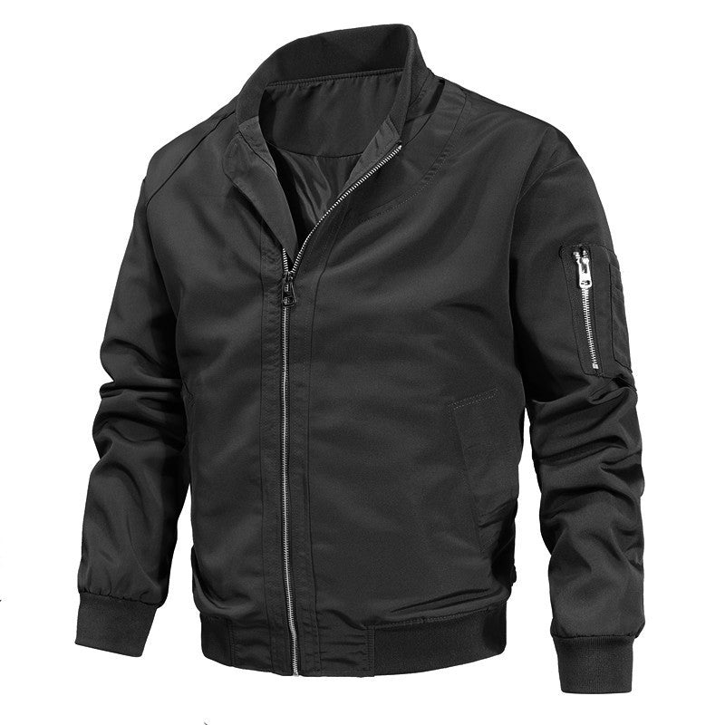 Men's Lightweight Urban Bomber with Stand Collar, Zip Arm Pocket, and Ribbed Cuffs Chichicherry