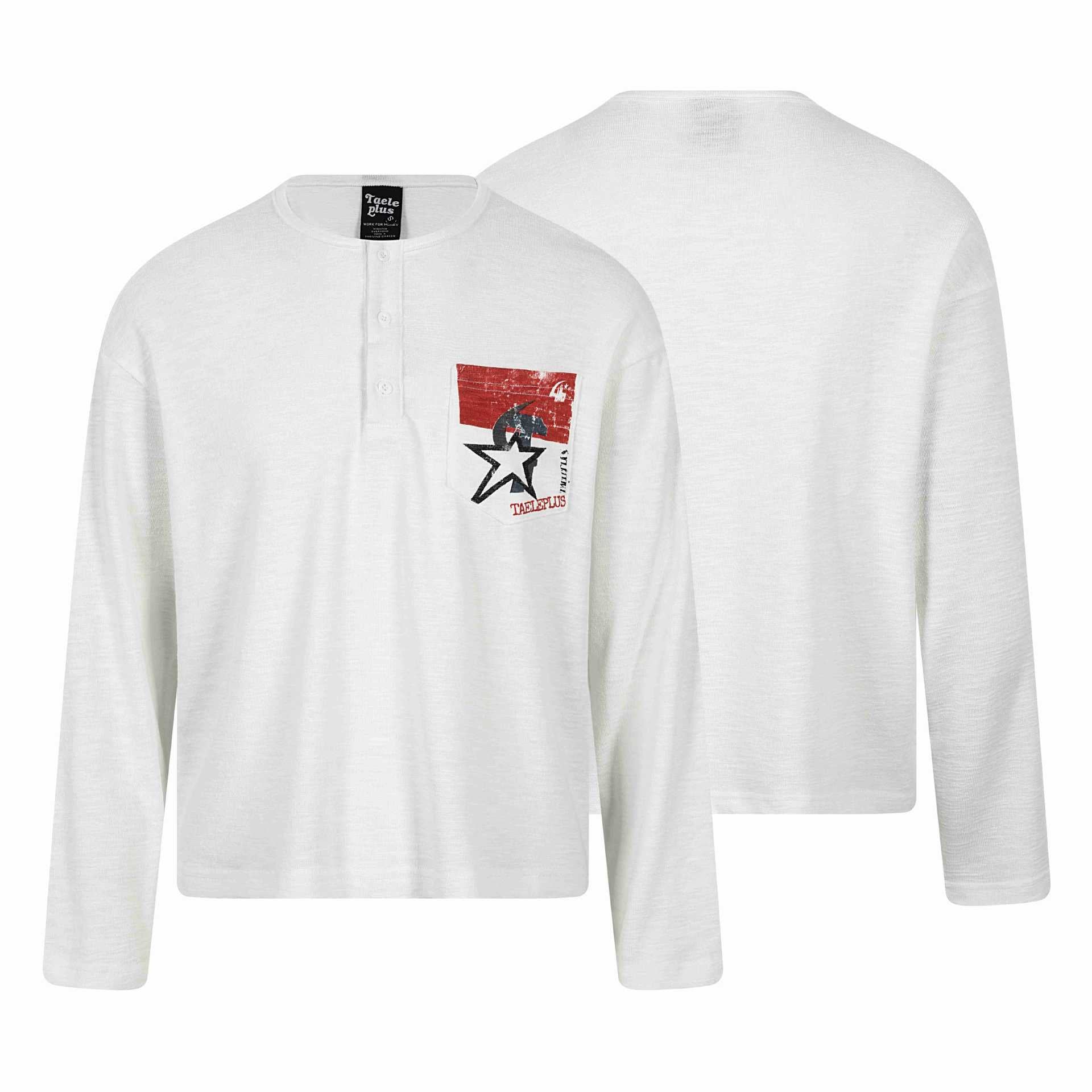Unisex Long Sleeve Henley Shirt with Chest Pocket and Vintage Print Chichicherry