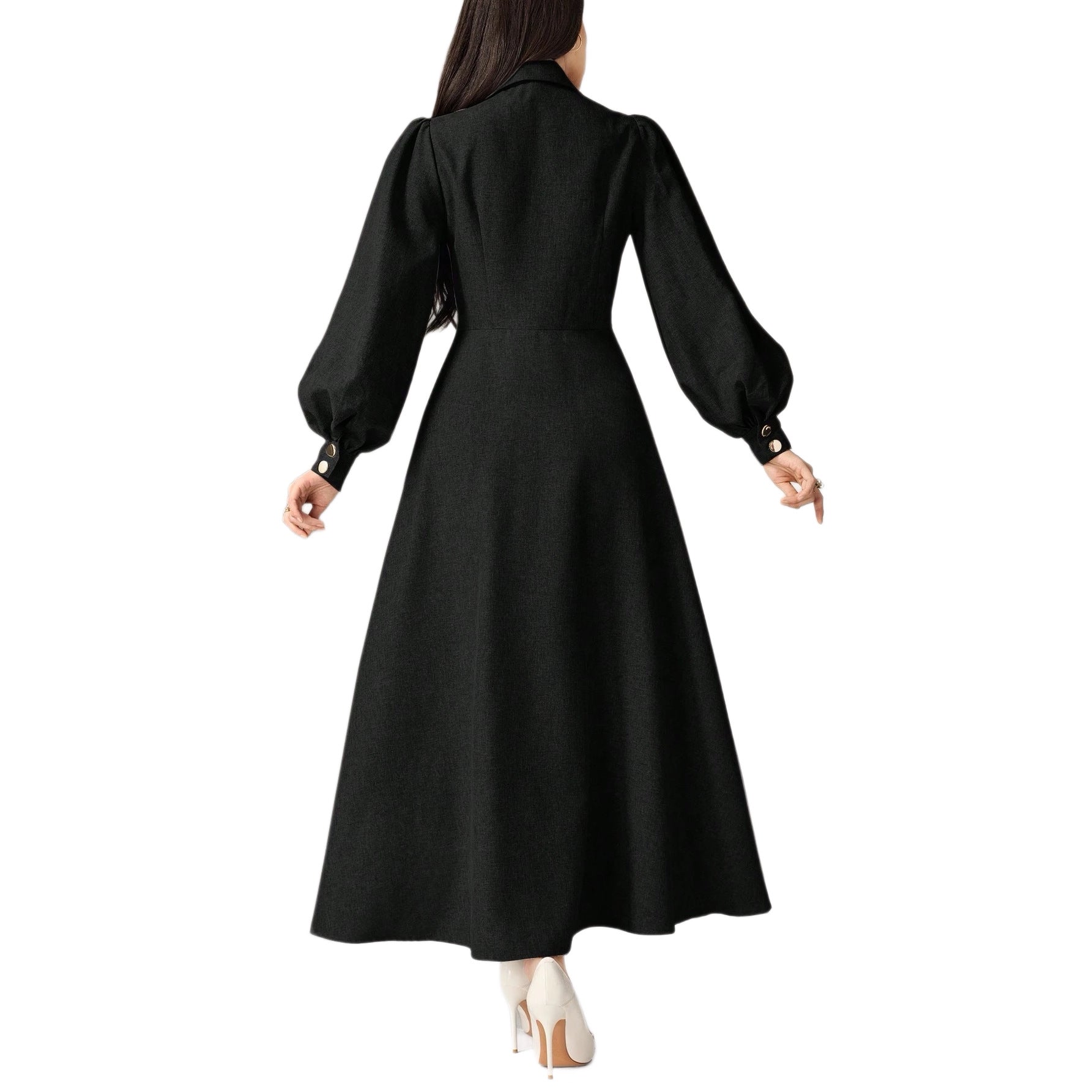 Damen Tailliertes Midikleid mit Ballonärmeln und Reverskragen Chichicherry