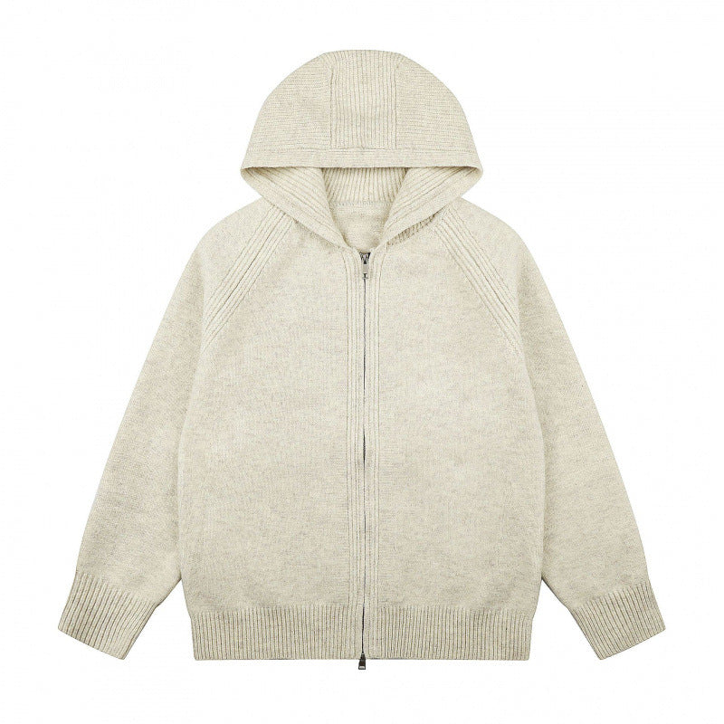 Unisex Wide-Cut Hooded Knit Cardigan with Full Zip and Raglan Sleeves Chichicherry