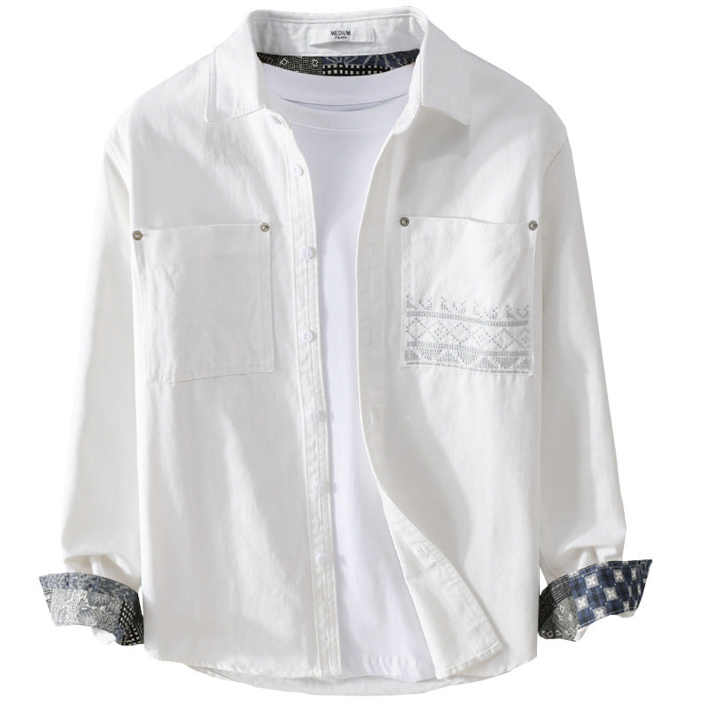Men's cotton overshirt with contrast lining, chest pockets and fine embroidery Chichicherry