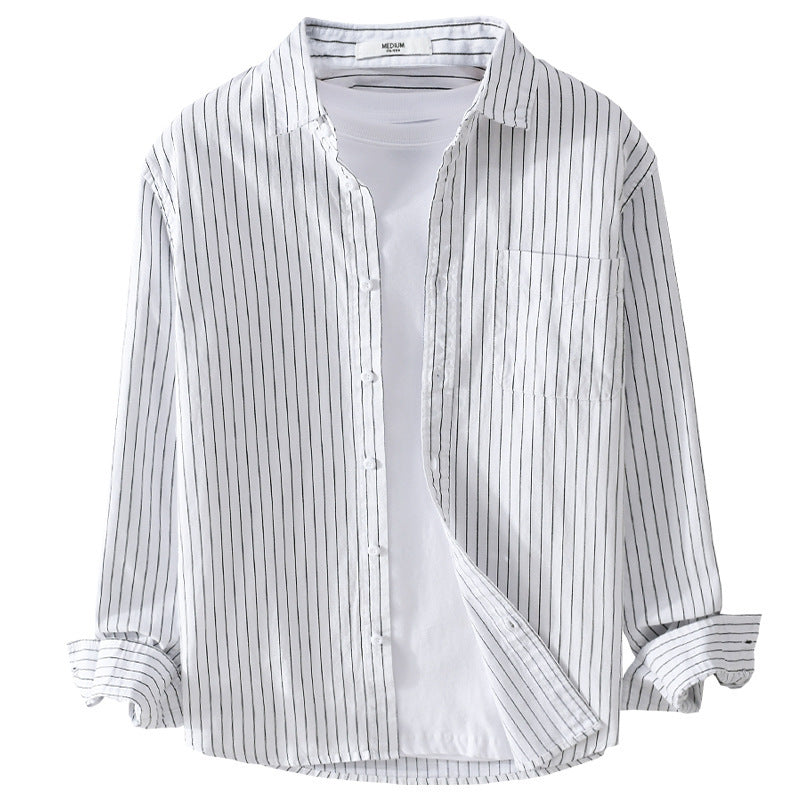 Men's Lightweight Striped Layering Shirt Jacket made of Cotton Blend with Relaxed Fit and Chest Pocket Chichicherry