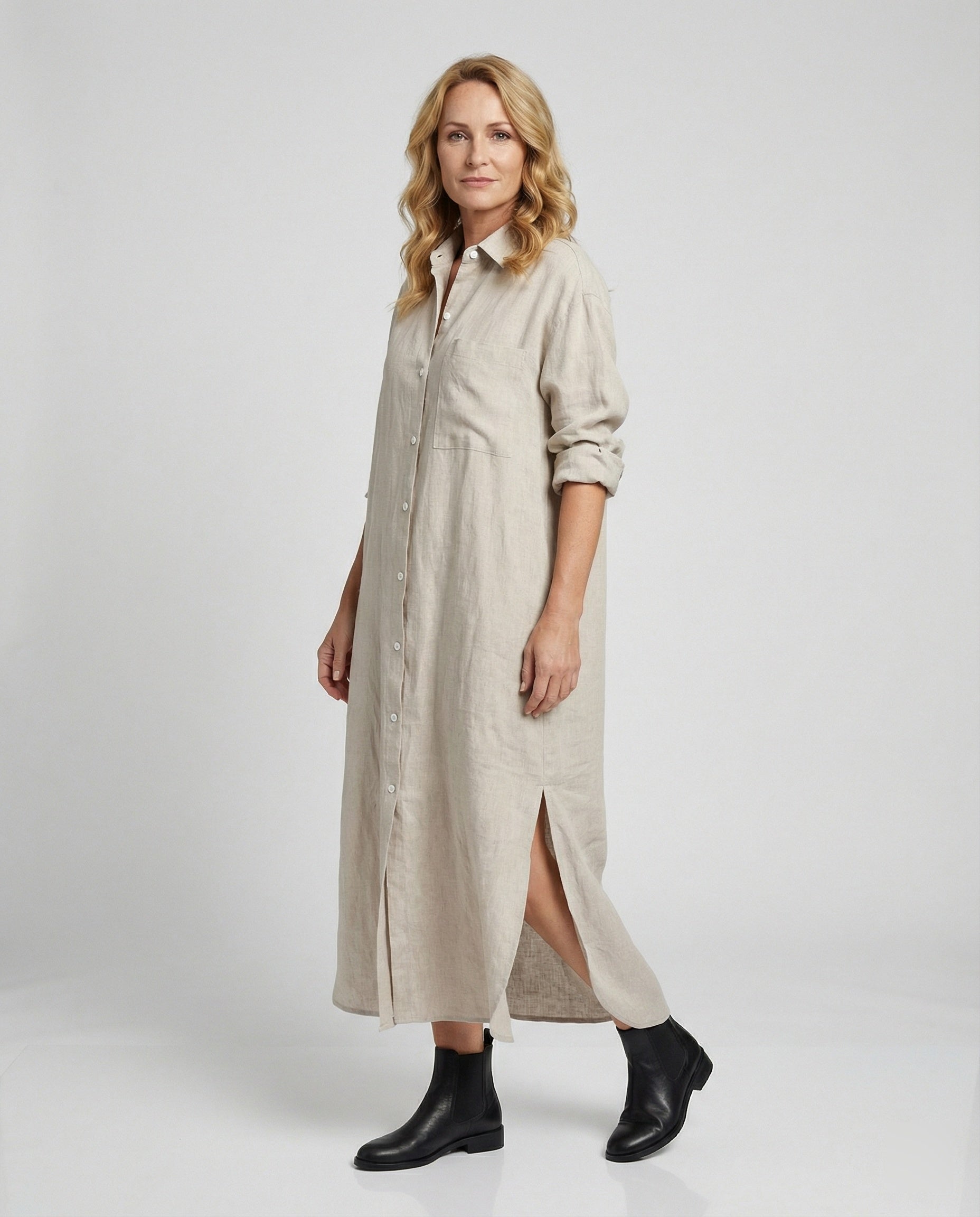 Women's Shirt Dress Linen Midi