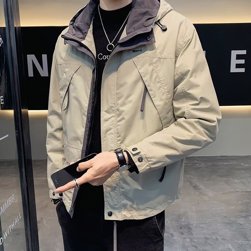 Herren Leichte Funktionsjacke mit Kapuze, wasserabweisender Mikro-Finish und Multifunktions-Taschen Chichicherry