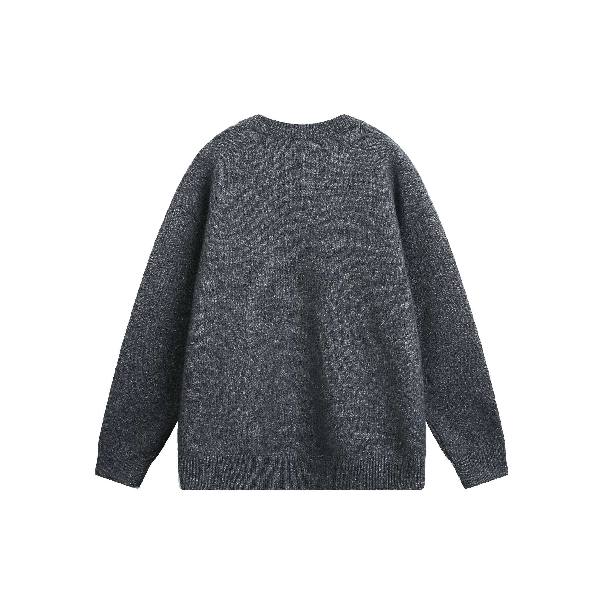 Women Oversize V Neck Knit Sweater with Henley Look and Ribbed Cuffs Chichicherry