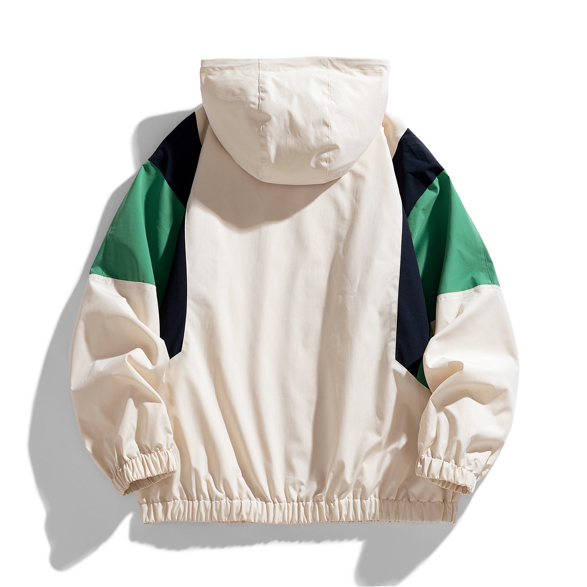 Men's Colorblock Windbreaker Hooded Jacket with Zipper and Elastic Hem Chichicherry