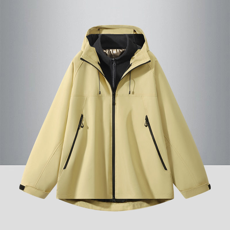 Men's Two-Tone Softshell Hybrid Jacket with Hood, Extended Back and Water-Resistant Zippers Chichicherry