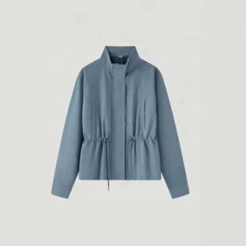 Women's Lightweight Tailored Transition Jacket with Stand-Up Collar, Drawstring and Concealed Closure Chichicherry