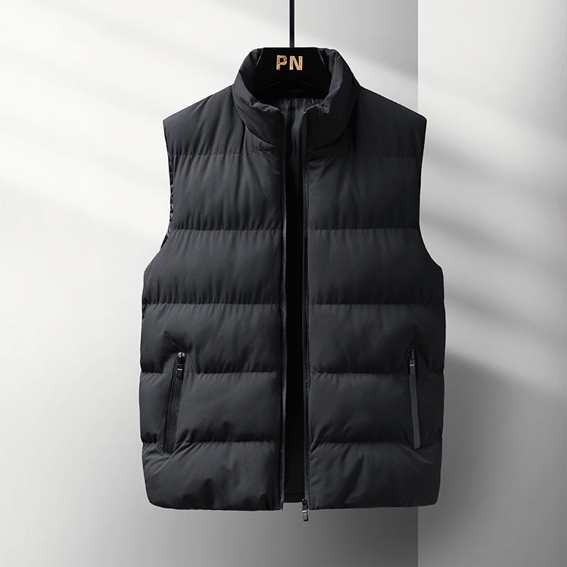 Men's Sleeveless Thermal Quilted Vest with Stand-Up Collar, Windproof Shell and Zipper Pockets Chichicherry