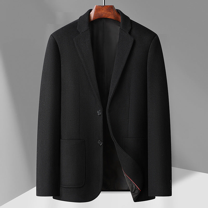 Men's Single-Breasted Wool Blend Jacket with Patch Pockets and Light Thermal Lining Chichicherry