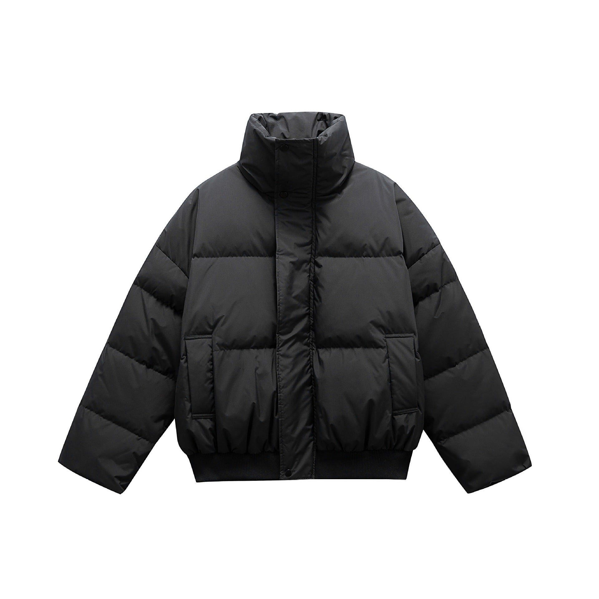Unisex Boxy padded short jacket with high stand collar and elastic hem Chichicherry