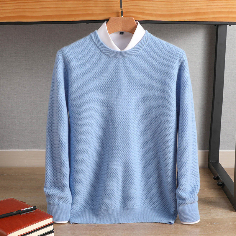 Men's classic round neck sweater made of cashmere-like wool blend with fine texture Chichicherry