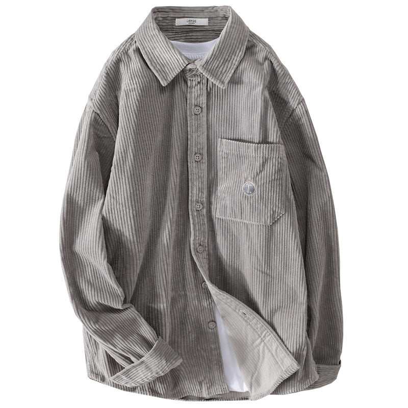 Men's fine corduroy overshirt with soft touch, side elongated hem and chest pocket Chichicherry