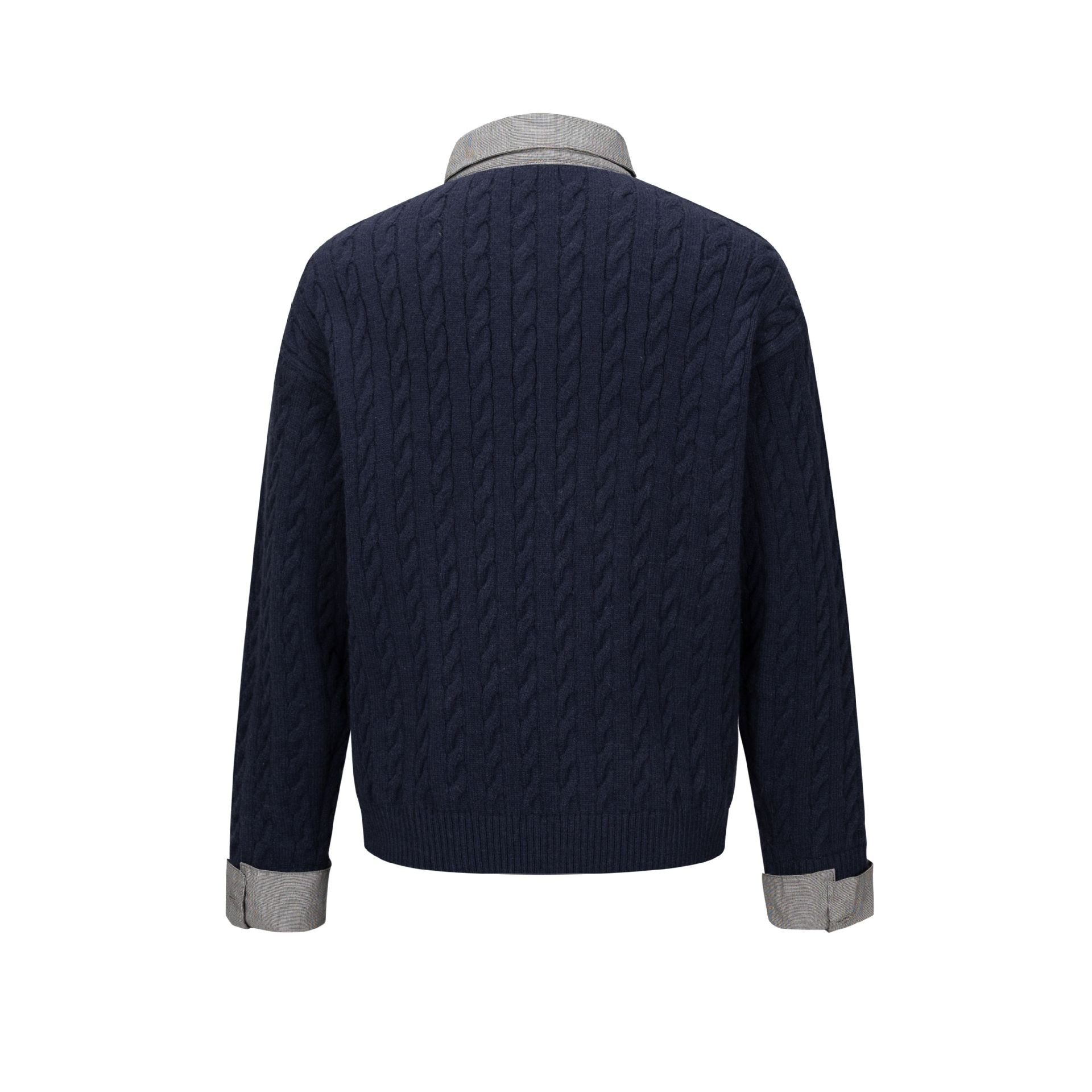 Men's Structured Knit Sweater with Integrated Shirt Collar and Three-Button Placket Chichicherry
