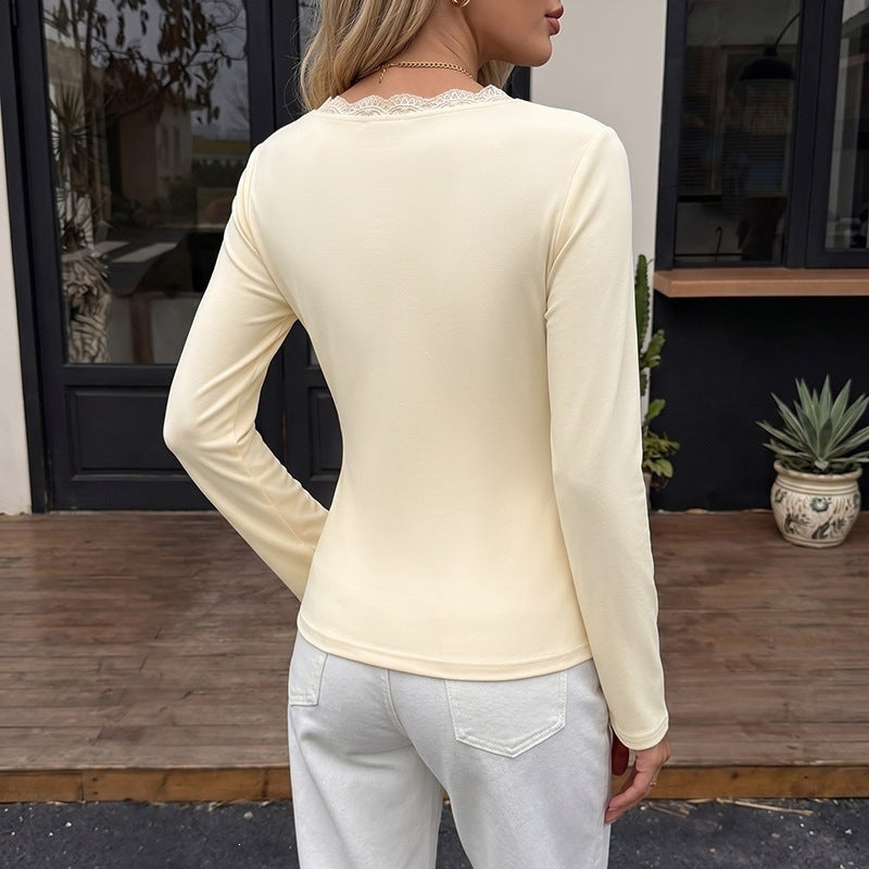 Women's wrap long sleeve with lace trim and side gathering Chichicherry
