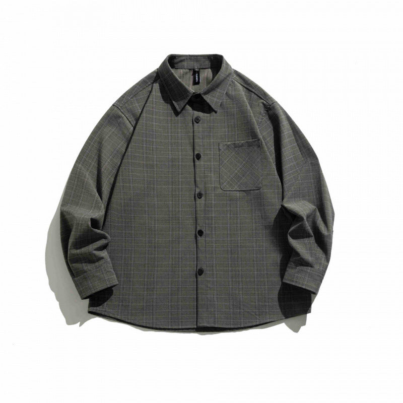 Unisex Checked Overshirt in Boxy Cut with Chest Flap Pocket and Shirt Collar Chichicherry